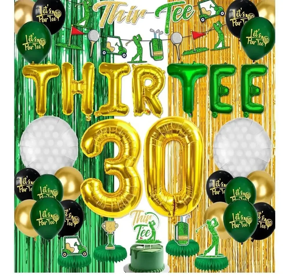 Golf 30th Birthday Décor Balloons Banner Fringe Backdrop Cake Topper